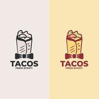 ilustração vetorial de design de logotipo de tacos. bom para o menu do restaurante e o emblema do café. design de logotipo de fast food, estilo cartoon retrô. ilustração de ícones modernos de taco. vetor