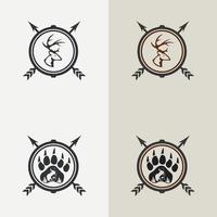 tipo de logotipo de caçador de veados, caçador de homem e veado, clube de caçadores, caça de veados, ícone de símbolo de vida selvagem animal vetor