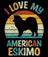 engraçado american esquimó vintage retro pôr do sol silhueta presentes amante de cães proprietário de cães camiseta essencial vetor