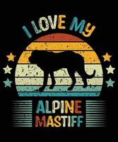 engraçado mastim alpino vintage retro pôr do sol silhueta presentes amante de cães proprietário de cães camiseta essencial vetor