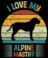 engraçado mastim alpino vintage retro pôr do sol silhueta presentes amante de cães proprietário de cães camiseta essencial vetor