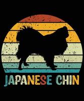 engraçado queixo japonês vintage retro pôr do sol silhueta presentes amante de cães proprietário de cães camiseta essencial vetor