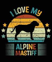 engraçado mastim alpino vintage retro pôr do sol silhueta presentes amante de cães proprietário de cães camiseta essencial vetor