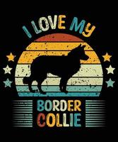 engraçado border collie vintage retro pôr do sol silhueta presentes amante de cães proprietário de cães camiseta essencial vetor