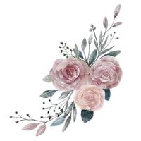 buquê de rosas aquarela rosa, laranja com folhas em fundo branco belos elementos para convite de casamento, ilustração vetorial pintura digital aquarela flores doces boas para decoração vetor