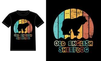 engraçado velho cão pastor inglês vintage retro pôr do sol silhueta presentes amante de cães proprietário de cães camiseta essencial vetor