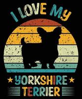 engraçado yorkshire terrier vintage retro pôr do sol silhueta presentes amante de cães proprietário de cães camiseta essencial vetor