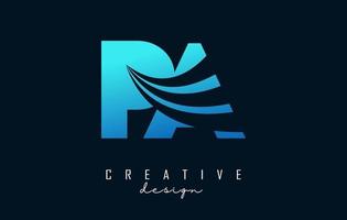 letras azuis criativas pa logotipo com linhas principais e design de conceito de estrada. letras com desenho geométrico. vetor