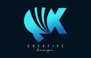 letras azuis criativas qx qx logotipo com linhas principais e design de conceito de estrada. letras com desenho geométrico. vetor