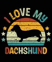 engraçado dachshund vintage retro pôr do sol silhueta presentes amante de cães proprietário de cães camiseta essencial vetor