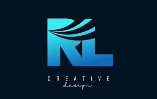 letras azuis criativas rl rl logotipo com linhas principais e design de conceito de estrada. letras com desenho geométrico. vetor