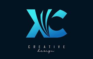 letras azuis criativas xc xc logotipo com linhas principais e design de conceito de estrada. letras com desenho geométrico. vetor