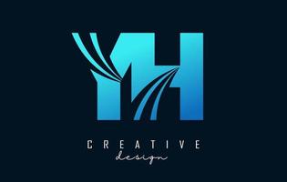 letras azuis criativas yh yh logotipo com linhas principais e design de conceito de estrada. letras com desenho geométrico. vetor