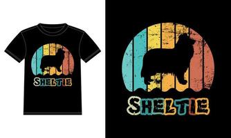 engraçado sheltie vintage retro pôr do sol silhueta presentes amante de cães proprietário de cães camiseta essencial vetor