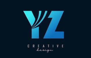 logotipo criativo de letras azuis yz yz com linhas principais e design de conceito de estrada. letras com desenho geométrico. vetor