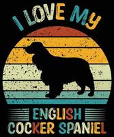 engraçado cocker spaniel vintage retro pôr do sol silhueta presentes amante de cães proprietário de cães camiseta essencial vetor