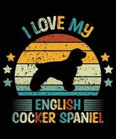 engraçado cocker spaniel vintage retro pôr do sol silhueta presentes amante de cães proprietário de cães camiseta essencial vetor