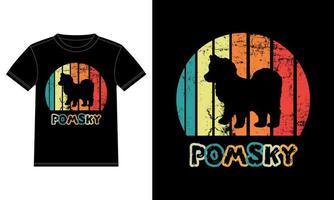 engraçado pomsky vintage retro pôr do sol silhueta presentes amante de cães proprietário de cães camiseta essencial vetor