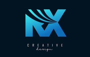 letras azuis criativas rx rx logotipo com linhas principais e design de conceito de estrada. letras com desenho geométrico. vetor