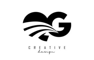 letras pretas criativas qg qg logotipo com linhas principais e design de conceito de estrada. letras com desenho geométrico. vetor