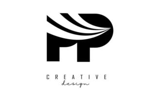letras pretas criativas pp p logotipo com linhas principais e design de conceito de estrada. letras com desenho geométrico. vetor