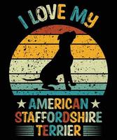 engraçado american staffordshire terrier vintage retro pôr do sol silhueta presentes amante do cão proprietário do cão camiseta essencial vetor