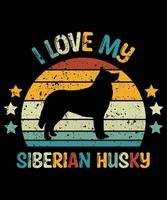 engraçado husky siberiano vintage retro pôr do sol silhueta presentes amante de cães proprietário de cães camiseta essencial vetor