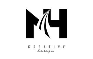 letras pretas criativas nh nh logotipo com linhas principais e design de conceito de estrada. letras com desenho geométrico. vetor