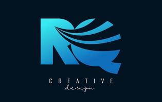 letras azuis criativas rq rq logotipo com linhas principais e design de conceito de estrada. letras com desenho geométrico. vetor