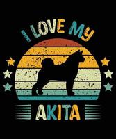 engraçado akita vintage retro pôr do sol silhueta presentes amante de cães proprietário de cães camiseta essencial vetor