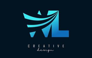 letras azuis criativas wl wl logotipo com linhas principais e design de conceito de estrada. letras com desenho geométrico. vetor