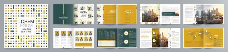 modelo de folheto de guia de apresentação de negócios corporativos, relatório anual, modelo de design de folheto de negócios geométrico plano minimalista de 16 páginas, tamanho quadrado. vetor