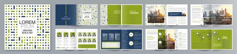 modelo de folheto de guia de apresentação de negócios corporativos, relatório anual, modelo de design de folheto de negócios geométrico plano minimalista de 16 páginas, tamanho quadrado. vetor