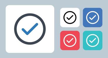 ícone aprovado - ilustração vetorial. aceitar, verificar, sucesso, marcar, marcar, feito, aprovar, verificado, confirmar, linha, contorno, plano, ícones . vetor