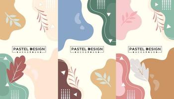conjunto de design abstrato cor pastel de fundo ondulado e floral vetor