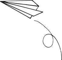 avião de papel desenhado à mão em estilo doodle. , escandinavo, monocromático. elemento único para adesivo de design, ícone, cartão, avião de pôster vetor