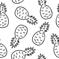 Abacaxi sem costura padrão desenhado à mão em doodle. frutas tropicais em um estilo de linha simples. vetor