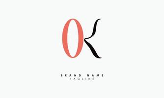letras do alfabeto iniciais monograma logotipo ok, ko, o e k vetor