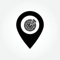 modelo de design de vetor de conceito de geolocalização de pizza. pizza localização plat design preto e branco clipart. ponteiro de mapa com ícone de pizza de fatia de fast-food isolado no fundo branco. ícone de localização da pizzaria.