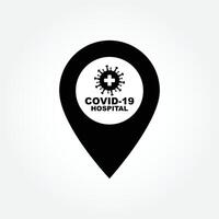 coronavírus covid-19 com localizador de pinos de mapa. covid-19 coronavírus detectado. ícone de localização GPS simboliza a detecção de coronavírus. logotipo isolado gráfico plano de vetor. elemento infográfico de vetor. covid-19 vetor