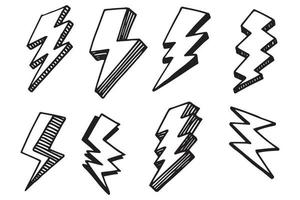 conjunto de ilustrações de esboço de símbolo de relâmpago elétrico mão desenhada doodle doodle. ícone do doodle do símbolo do trovão. vetor