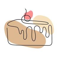 uma linha de bolo com frutas. estilo linear e logotipo desenhado à mão. conceito de café e padaria. ilustração vetorial isolada no fundo branco. vetor