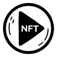 vídeo nft, ícone de doodle de reprodução de token não fungível vetor