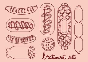 Bratwurst e conjunto de ícones de linha de salsicha vetor