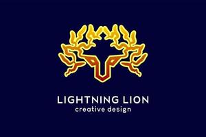 design de logotipo de leão relâmpago ou tigre relâmpago, ícone relâmpago combina com um rosto de leão ou tigre em um conceito criativo vetor