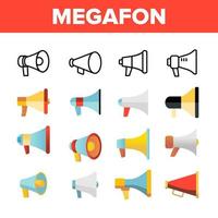 megafon, megafone, conjunto de ícones lineares de vetor de alto-falante