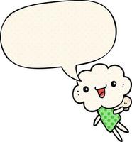 criatura de cabeça de nuvem de desenho animado e bolha de fala no estilo de quadrinhos vetor