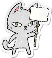 vinheta angustiada de um gato de desenho animado acenando sinal vetor