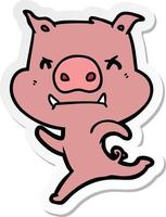 adesivo de um porco de desenho animado com raiva carregando vetor