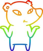 linha de gradiente de arco-íris desenhando urso de desenho animado bonito encolhendo os ombros vetor